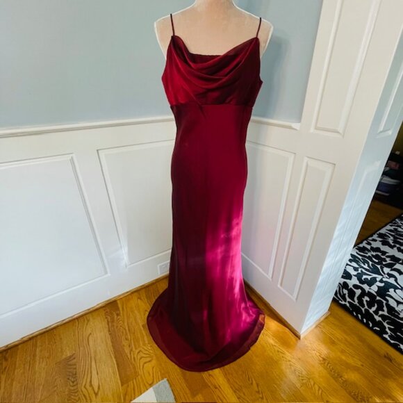 Vintage 90s Y2k Night Way Ombre Cowl Neck Vampy Whimsigoth Gown Burgundy 16 - Picture 6 of 6